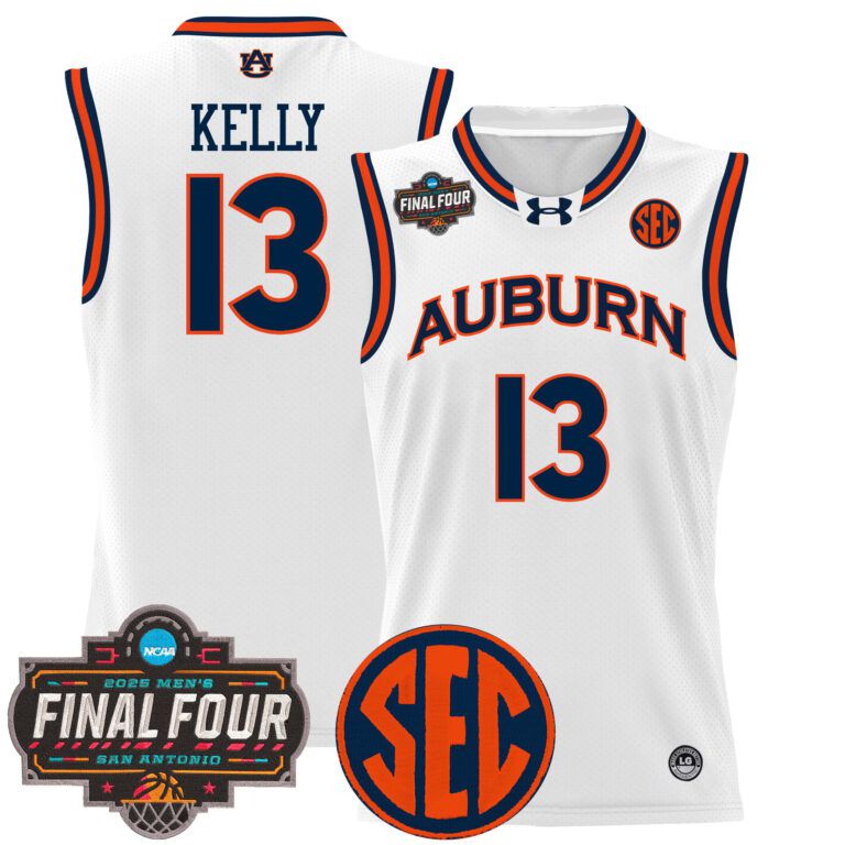Men Auburn Tigers #13 Kelly white 2025 Final Four Patch Lightweight  NCAA Jerseys style 2->ncaa teams->NCAA Jersey